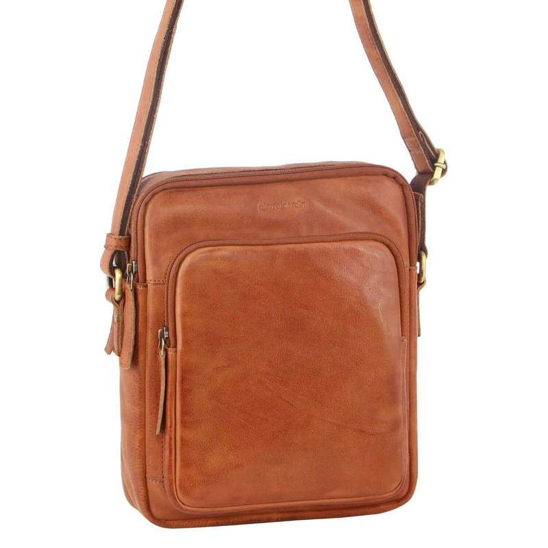 Load image into Gallery viewer, Pierre Cardin Italian Leather Tablet Bag Messenger Cross Body - Cognac-0
