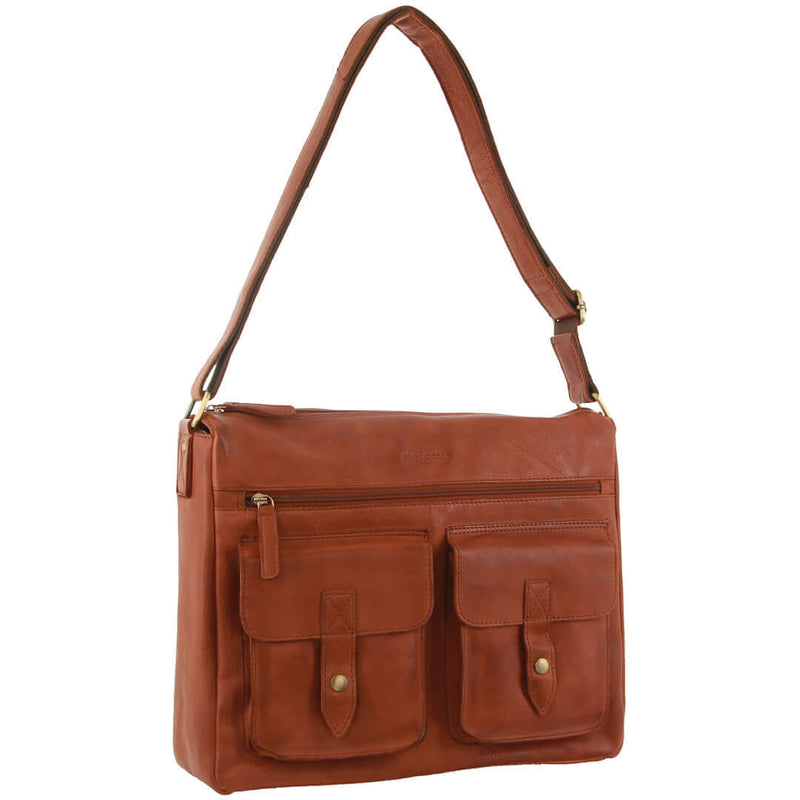 Load image into Gallery viewer, Pierre Cardin Leather Briefcase Bag Tote 13" Laptop Rustic Satchel Travel - Cognac-1