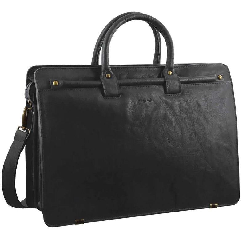 Load image into Gallery viewer, Pierre Cardin Mens Rustic Leather 15" Laptop Computer Shoulder Bag Handbag Briefcase - Black-1