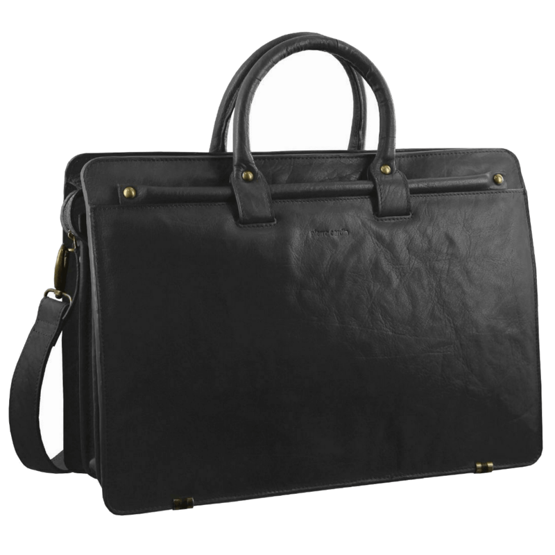 Load image into Gallery viewer, Pierre Cardin Mens Rustic Leather 15" Laptop Computer Shoulder Bag Handbag Briefcase - Black-0
