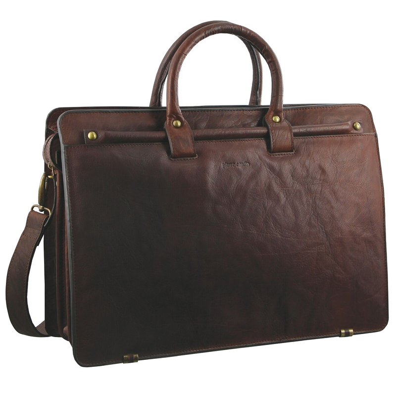 Load image into Gallery viewer, Pierre Cardin Mens Rustic Leather 15" Laptop Computer Shoulder Bag Handbag Briefcase - Chestnut-0