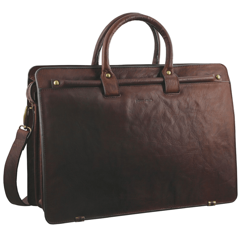 Load image into Gallery viewer, Pierre Cardin Mens Rustic Leather 15" Laptop Computer Shoulder Bag Handbag Briefcase - Chestnut-0