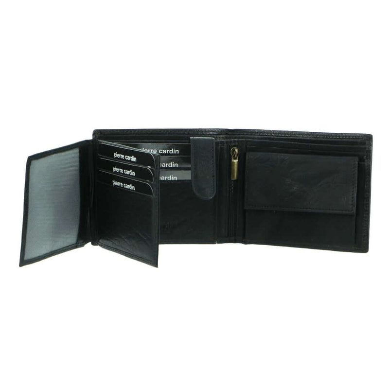Load image into Gallery viewer, Pierre Cardin Mens Leather Wallet Tri-Fold Credit Card Slots Flap RFID - Black-0
