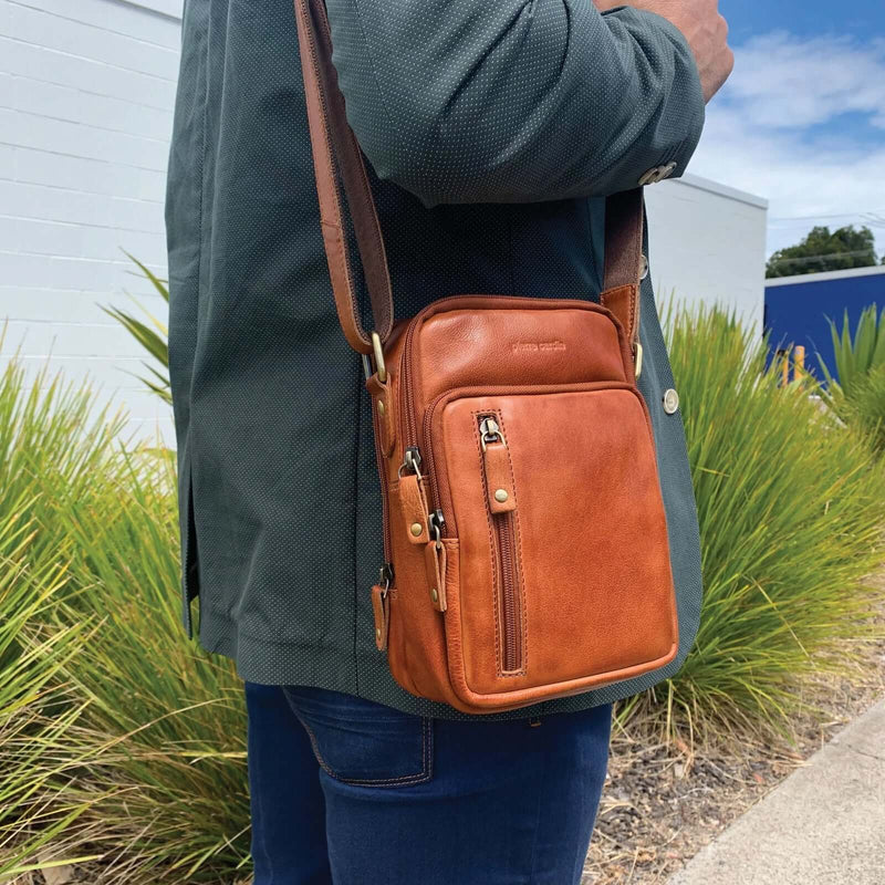 Load image into Gallery viewer, Pierre Cardin Cross Body Bag Unisex Sling Shoulder Messenger Travel - Cognac-2