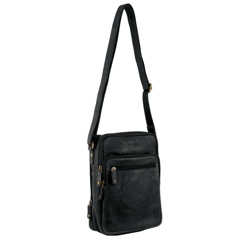 Load image into Gallery viewer, Pierre Cardin Rustic Leather Tablet Bag Cross Body Messenger - Black-4