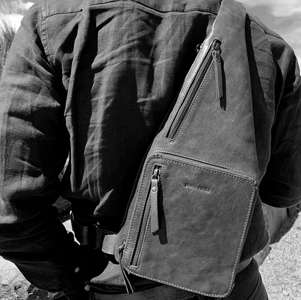 Load image into Gallery viewer, Pierre Cardin Mens Sling Bag Rustic Leather Crossbody Chest Backpack - Black-4