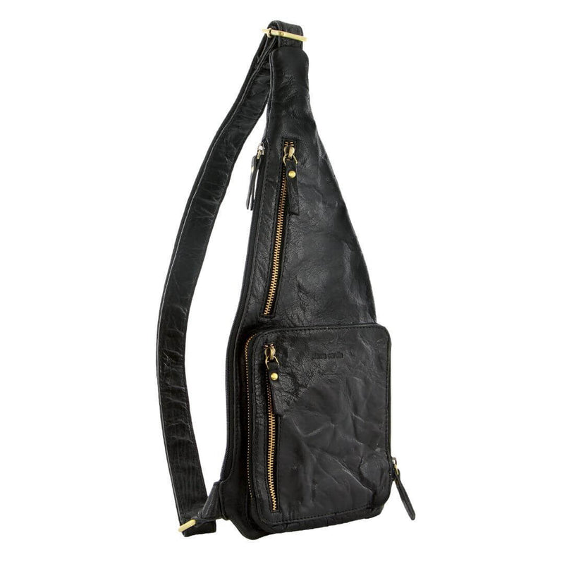 Load image into Gallery viewer, Pierre Cardin Mens Sling Bag Rustic Leather Crossbody Chest Backpack - Black-1