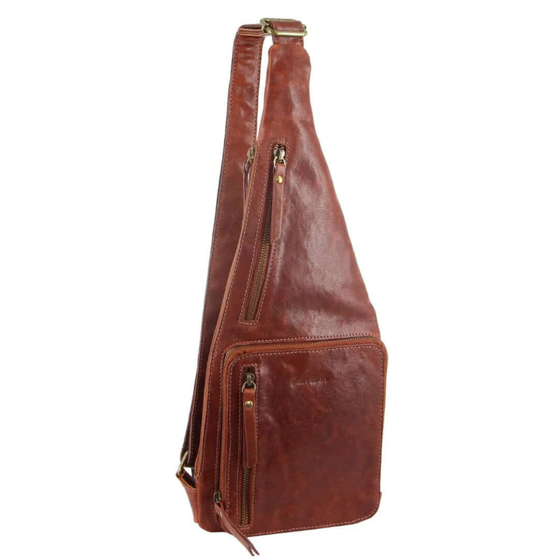 Load image into Gallery viewer, Pierre Cardin Mens Sling Bag Rustic Leather Crossbody Chest Backpack - Chestnut-1