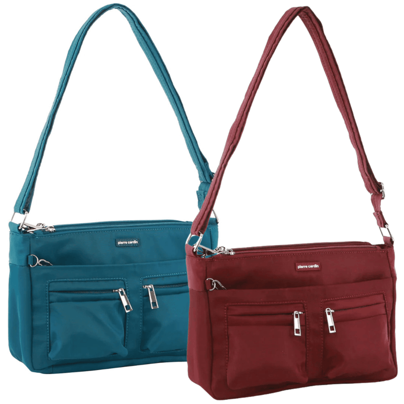 Load image into Gallery viewer, 2 Pc Set Pierre Cardin Rfid Cross Body Bag Slash Proof - Wine & Turquoise-0