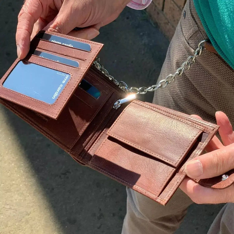 Load image into Gallery viewer, Pierre Cardin Zip Around Mens Leather Wallet with Chain in Chestnut-4