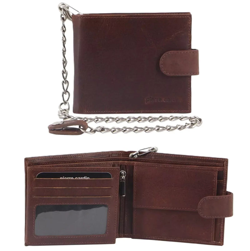 Load image into Gallery viewer, Pierre Cardin Zip Around Mens Leather Wallet with Chain in Chestnut-3