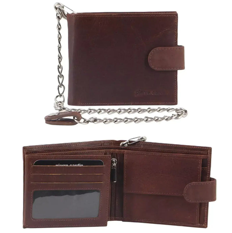 Load image into Gallery viewer, Pierre Cardin Zip Around Mens Leather Wallet with Chain in Chestnut-3