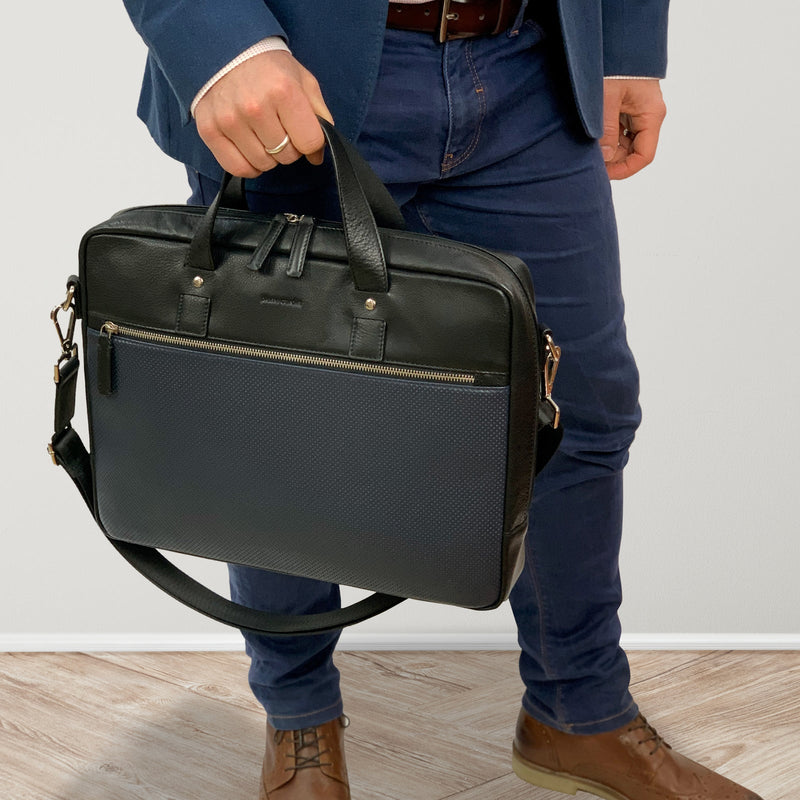 Load image into Gallery viewer, Pierre Cardin Mens Pebbled Leather 15" Laptop Computer Bag Travel Overnight - Black-2