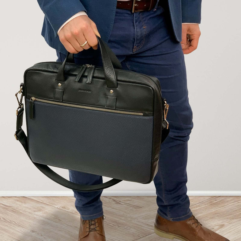 Load image into Gallery viewer, Pierre Cardin Mens Pebbled Leather 15" Laptop Computer Bag Travel Overnight - Black-2