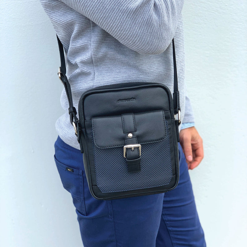 Load image into Gallery viewer, Pierre Cardin Pebbled Leather Organizer Bag Cross Body - Black/Navy-2