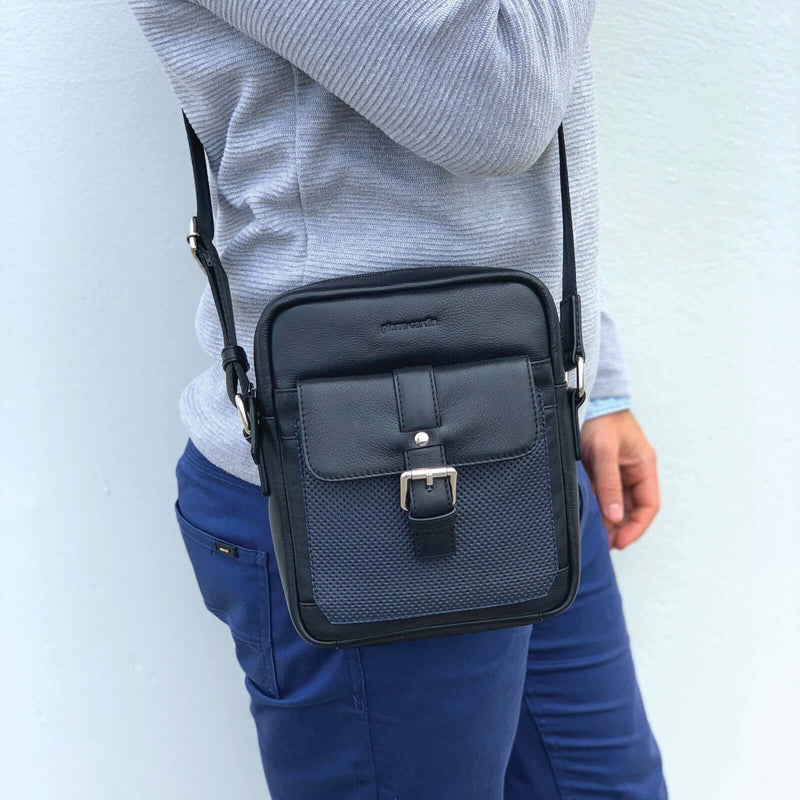 Load image into Gallery viewer, Pierre Cardin Pebbled Leather Organizer Bag Cross Body - Black/Navy-2