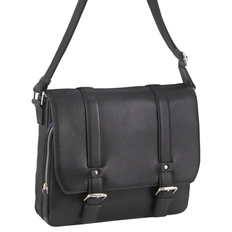 Load image into Gallery viewer, Pierre Cardin Pebbled Leather 13" Laptop Computer Bag Overnight Satchel - Black-1