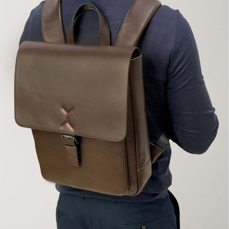 Load image into Gallery viewer, Pierre Cardin Premium Leather Backpack Travel Bag Satchel - Brown-2