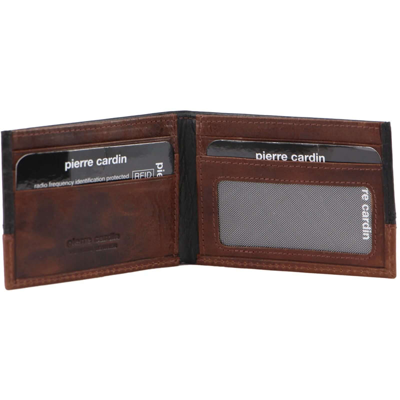 Load image into Gallery viewer, Pierre Cardin Mens Wallet Italian Leather Two-Tone Bi Fold RFID - Black/Cognac-0
