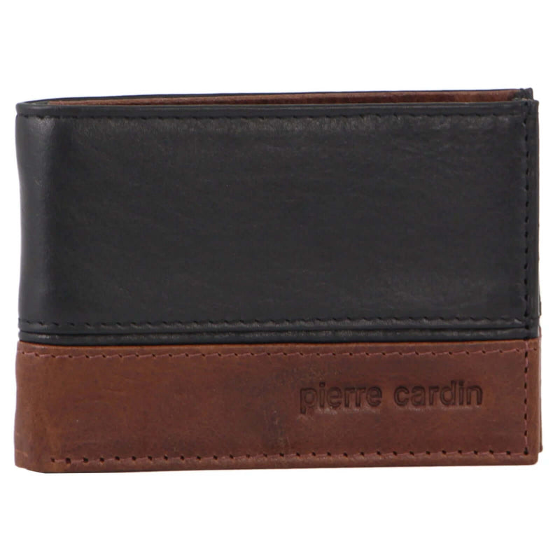 Load image into Gallery viewer, Pierre Cardin Mens Wallet Italian Leather Two-Tone Bi Fold RFID - Black/Cognac-2