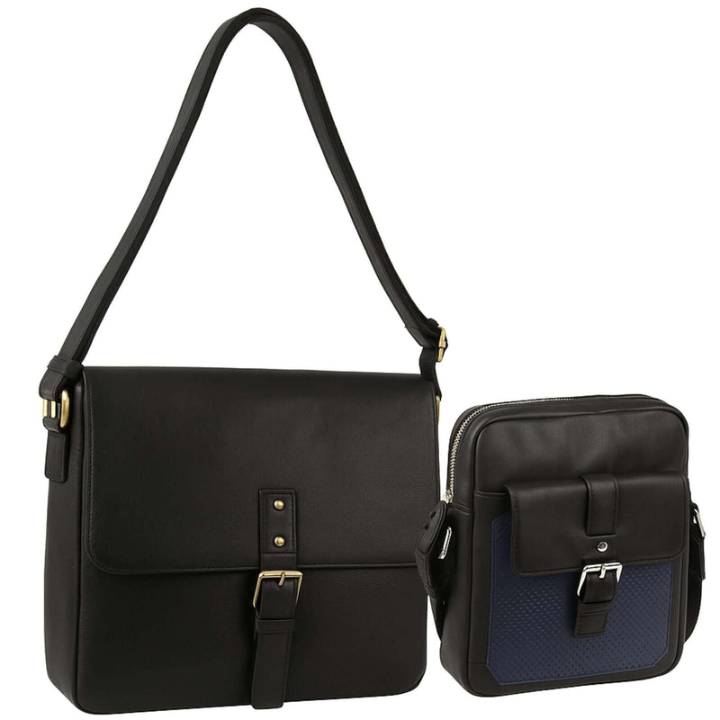 Load image into Gallery viewer, Pierre Cardin Leather Business Bag in Black & Organizer Cross Body in Black/Navy-1