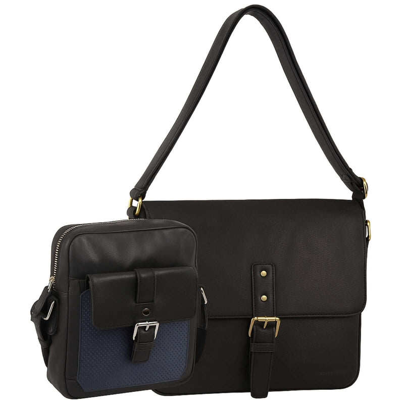 Load image into Gallery viewer, Pierre Cardin Leather Business Bag in Black & Organizer Cross Body in Black/Navy-0
