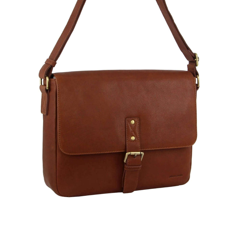Load image into Gallery viewer, Pierre Cardin Leather Business Bag in Dark Tan with Laptop/Computer Sleeve-4