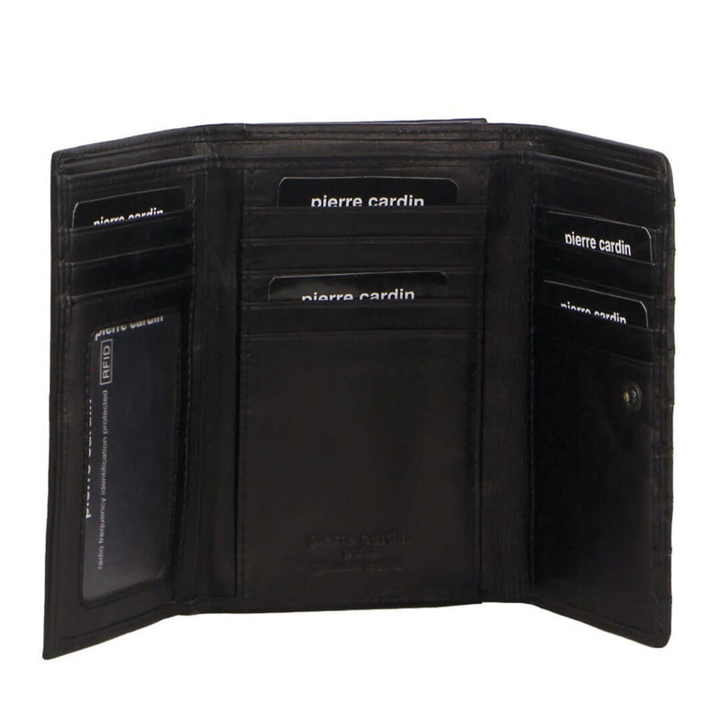 Load image into Gallery viewer, Pierre Cardin Stich Design Leather Ladies Large Tri-Fold Wallet in Black-0