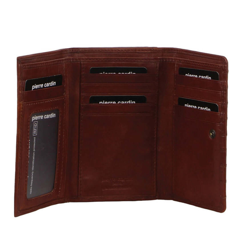 Load image into Gallery viewer, Pierre Cardin Womens Leather Wallet Stich Design Large Tri-Fold in Tan Brown-0