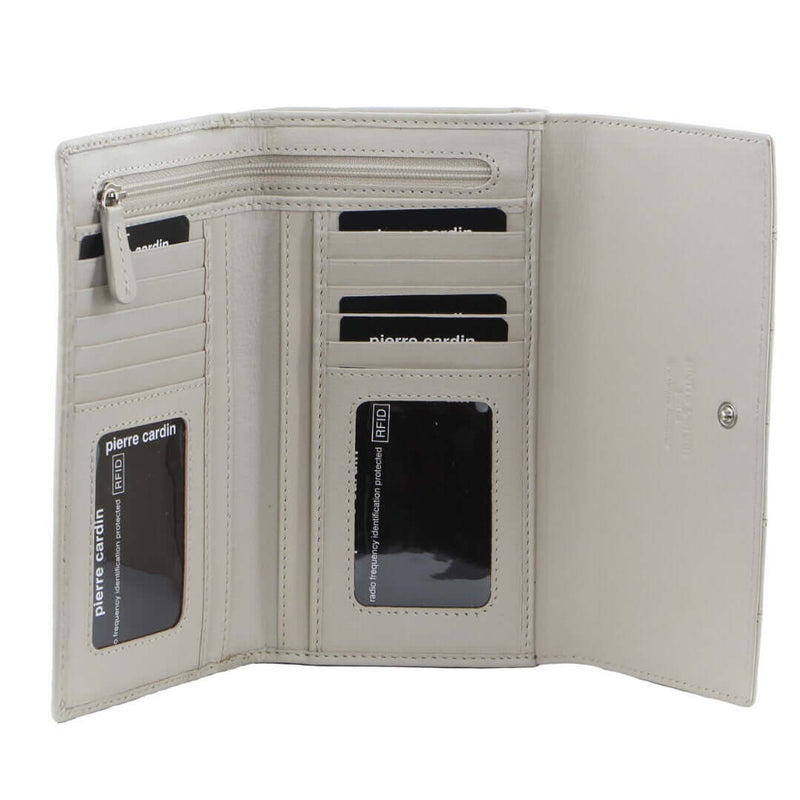 Load image into Gallery viewer, Pierre Cardin Womens Leather Tri-Fold Wallet RFID in Bone-0