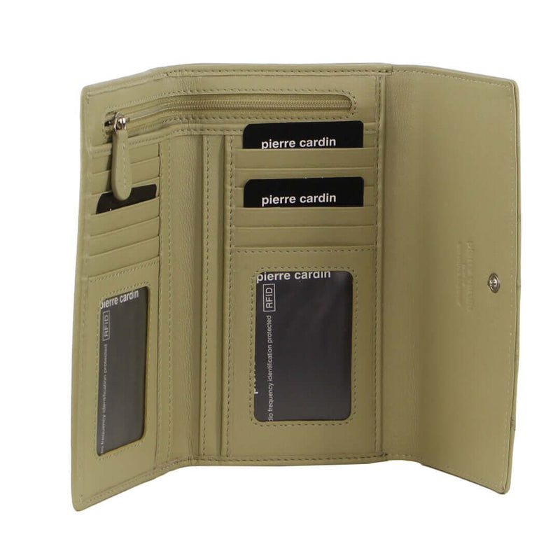 Load image into Gallery viewer, Pierre Cardin Stitch Design Leather Ladies Tri-Fold Wallet in Sand-1