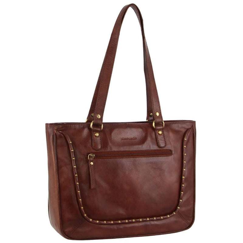Load image into Gallery viewer, Pierre Cardin Womens Leather Stud Detail Tote Bag in Cognac-1
