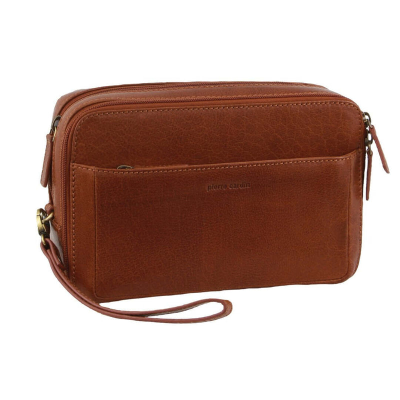 Load image into Gallery viewer, Pierre Cardin Mens Leather Toiletry Bag Travel Organizer Wash Case - Tan-1