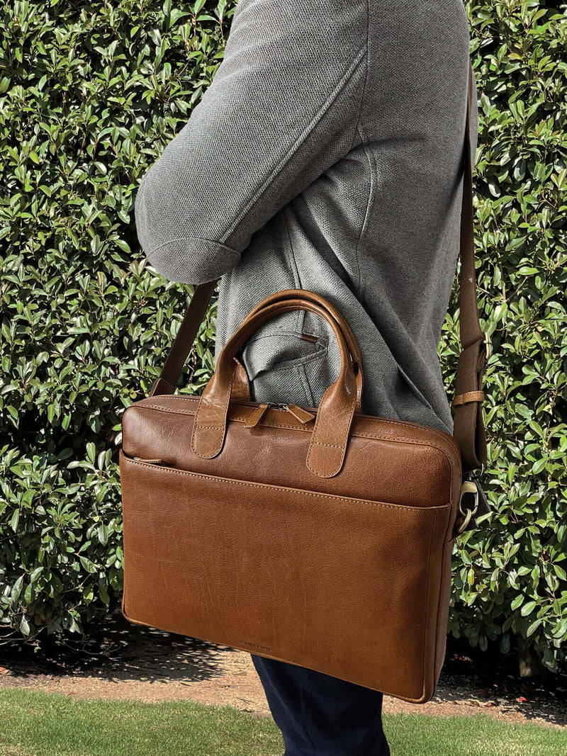 Load image into Gallery viewer, Pierre Cardin Mens Italian Leather 15" Laptop Computer Bag Travel - Tan-3