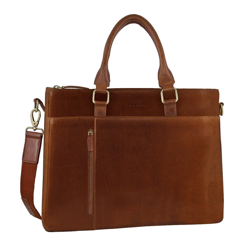 Load image into Gallery viewer, Pierre Cardin Mens Leather Briefcase Business Bag Shoulder 15" Laptop Tote - Tan-1