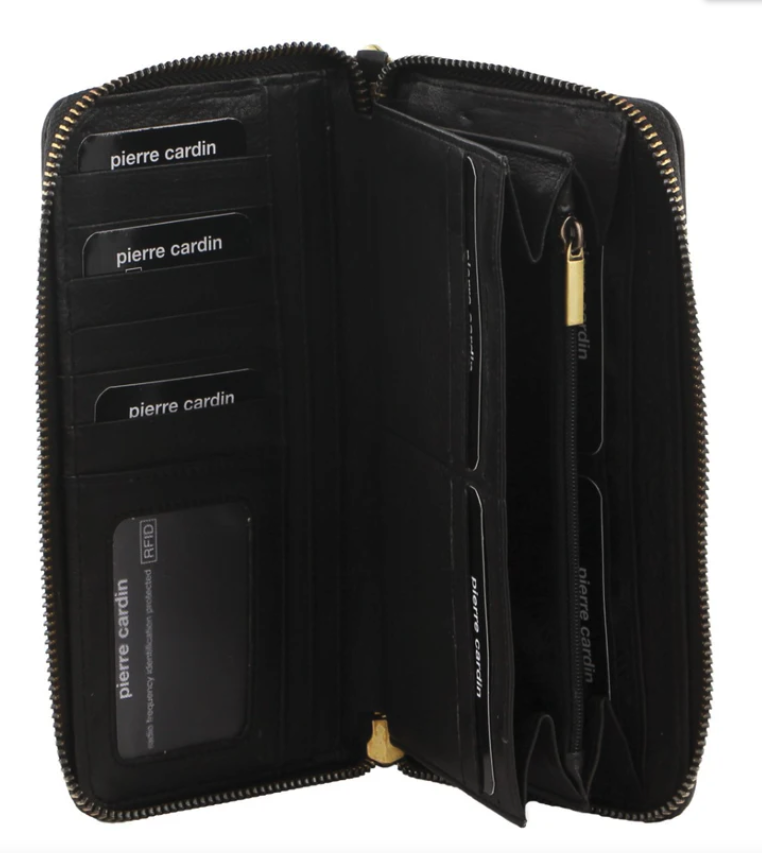 Load image into Gallery viewer, Pierre Cardin Womens Leather Zip Around Wallet w/ Wristlet in Black-2