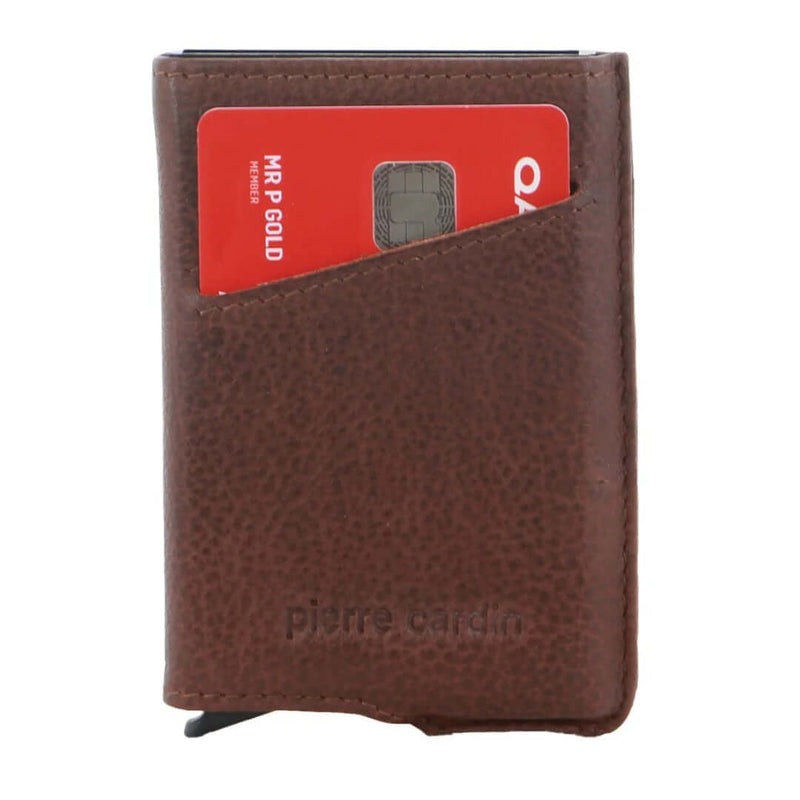 Load image into Gallery viewer, Pierre Cardin Leather Smart Slide Card Holder Tab Wallet RFID - Brown-2