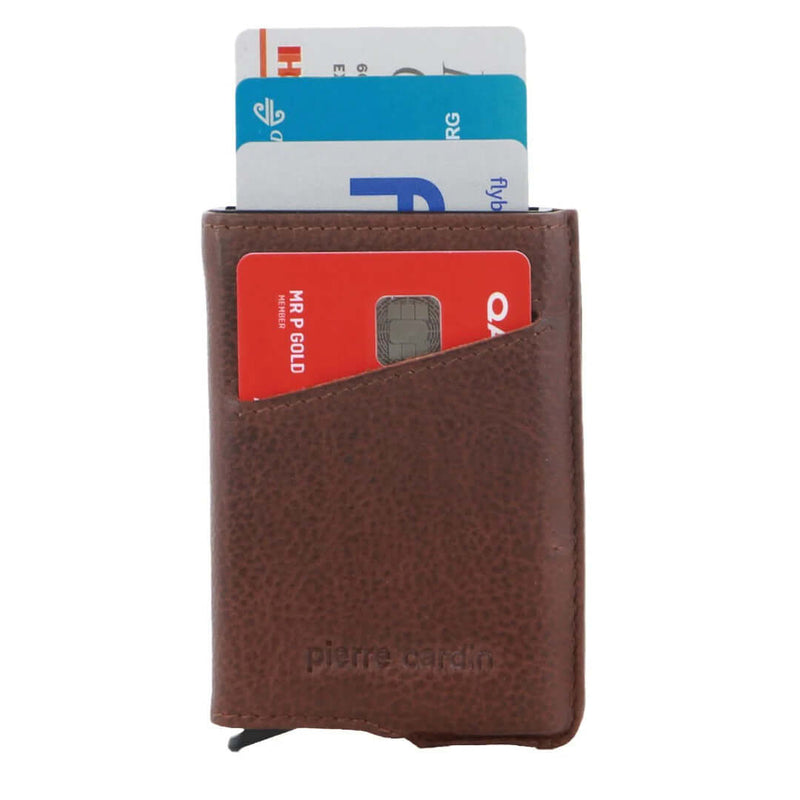 Load image into Gallery viewer, Pierre Cardin Leather Smart Slide Card Holder Tab Wallet RFID - Brown-0