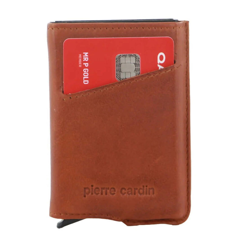 Load image into Gallery viewer, Pierre Cardin Leather Smart Slide Card Holder Tab Wallet RFID - Tan-2
