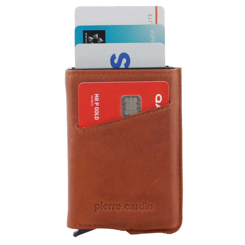 Load image into Gallery viewer, Pierre Cardin Leather Smart Slide Card Holder Tab Wallet RFID - Tan-1