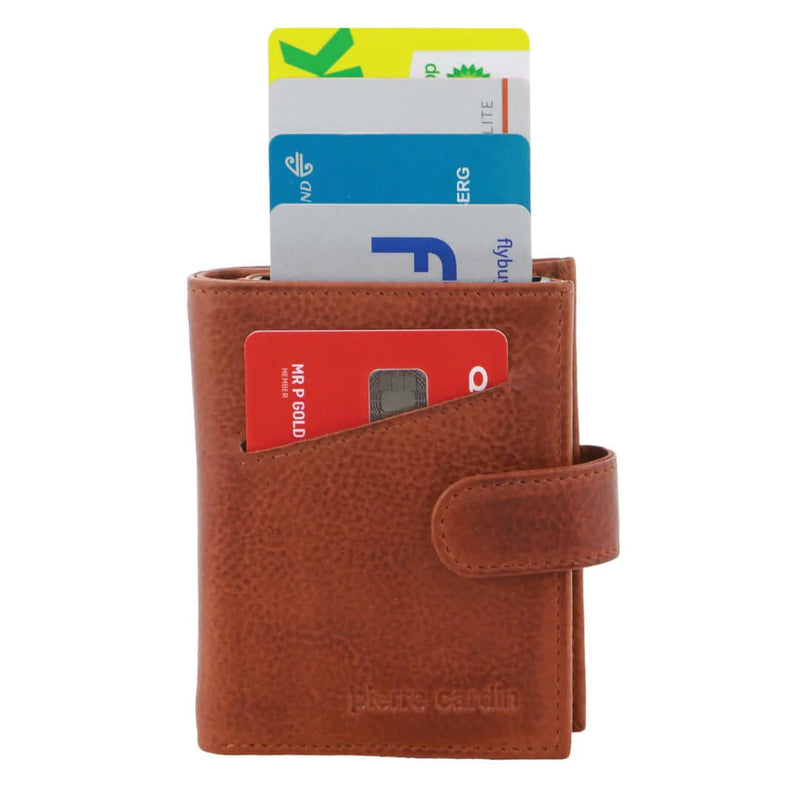Load image into Gallery viewer, Pierre Cardin Leather Smart Slide Card Holder Tab Wallet RFID - Tan-0