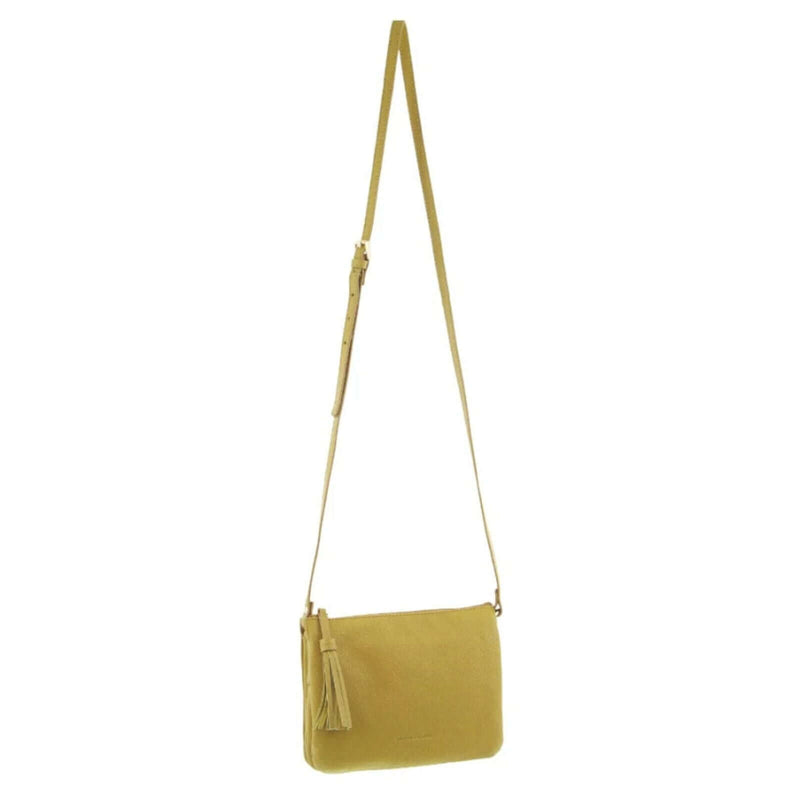 Load image into Gallery viewer, Pierre Cardin Leather Crossbody Bag Tassel Triple Compartment Strap - Yellow-1