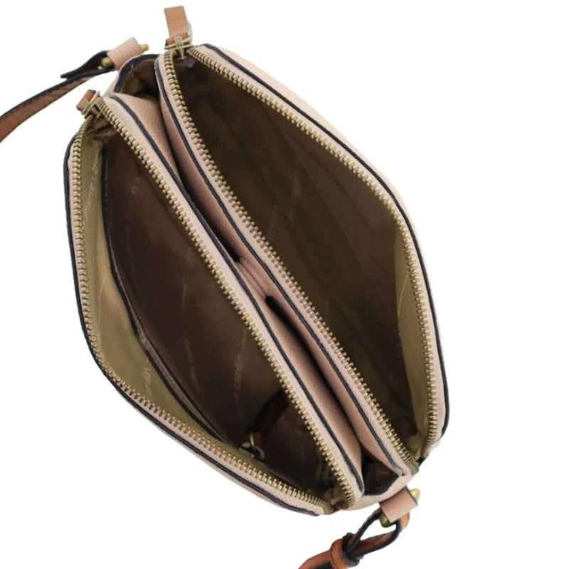 Load image into Gallery viewer, Pierre Cardin Leather Cross Body Bag Dual Zip Strap Shoulder Clutch in Nude-4
