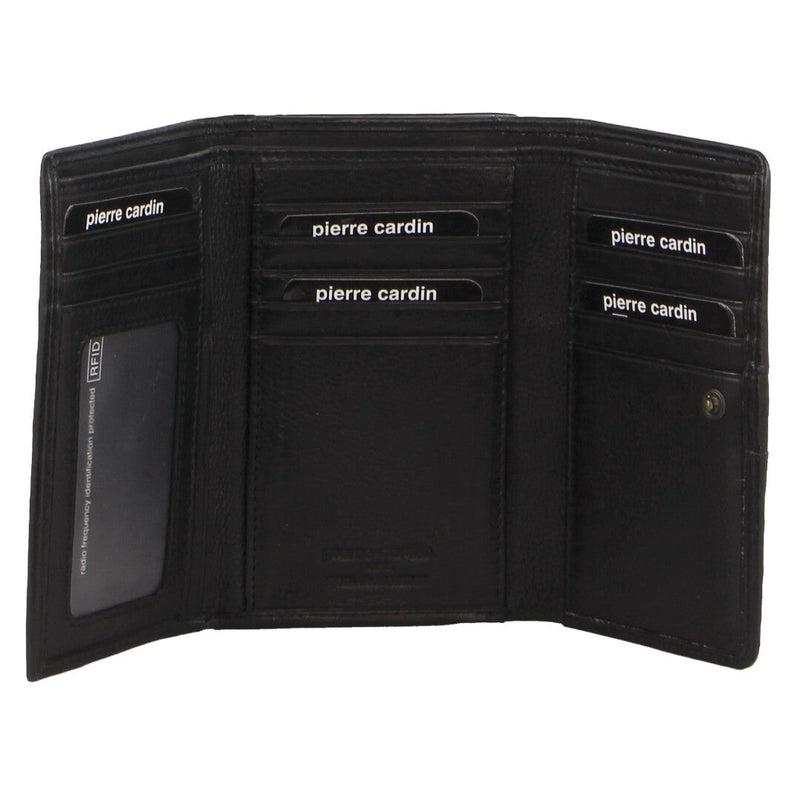 Load image into Gallery viewer, Pierre Cardin Womens Leather Woven Design Tri Fold RFID Wallet Travel in Black-0