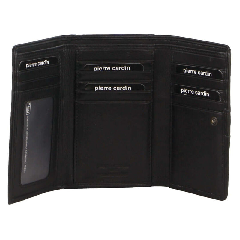 Load image into Gallery viewer, Pierre Cardin Womens Leather Woven Design Tri Fold RFID Wallet Travel in Black-0