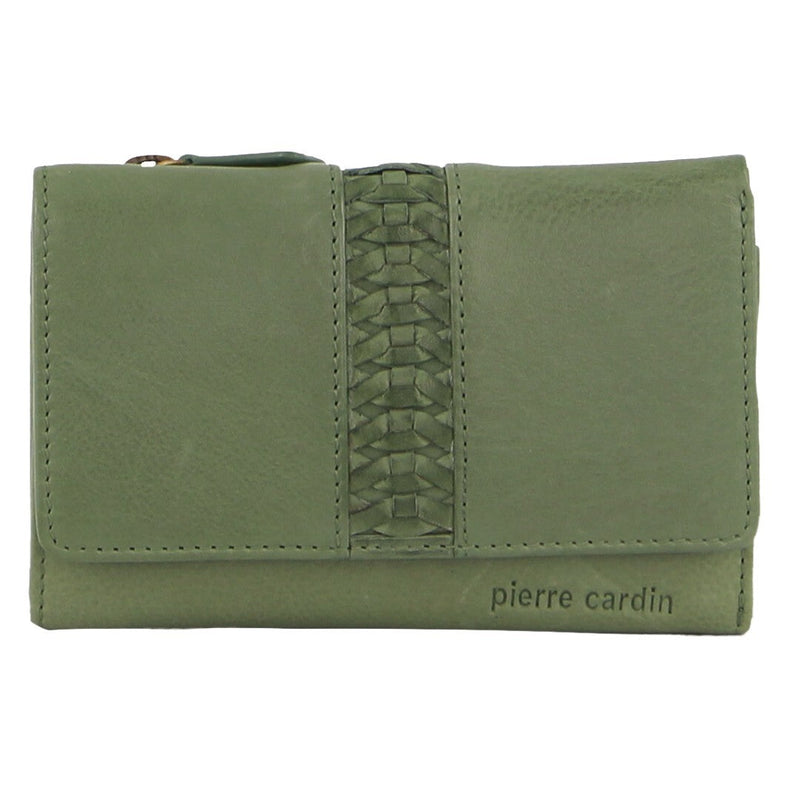 Load image into Gallery viewer, Pierre Cardin Leather Ladies Leather Woven Design Tri-fold Wallet in Leaf Green-2
