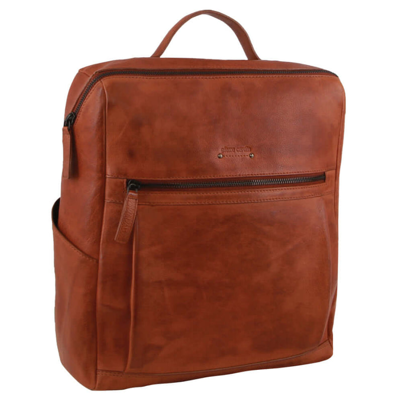 Load image into Gallery viewer, Pierre Cardin Italian Leather Unisex Backpack Bag w 15" Laptop Insert in Cognac-1