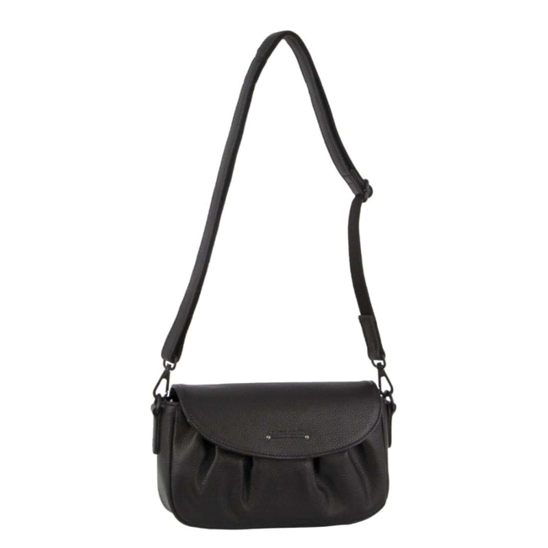 Load image into Gallery viewer, Pierre Cardin Leather Crossbody Bag Pleated Adjustable Detachable Strap - Black-1