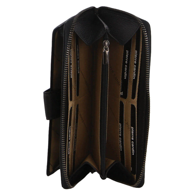 Load image into Gallery viewer, Pierre Cardin Womens Leather Zip Around Wallet RFID Blocking w/ Wristlet in Black-2