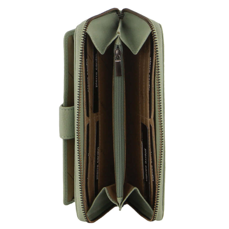 Load image into Gallery viewer, Pierre Cardin Womens Leather Zip Around Wallet RFID Blocking w/ Wristlet in Jade Green-2